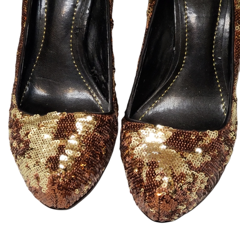 Report Signature Gold Sequins Pointed Toe Leather… - image 5